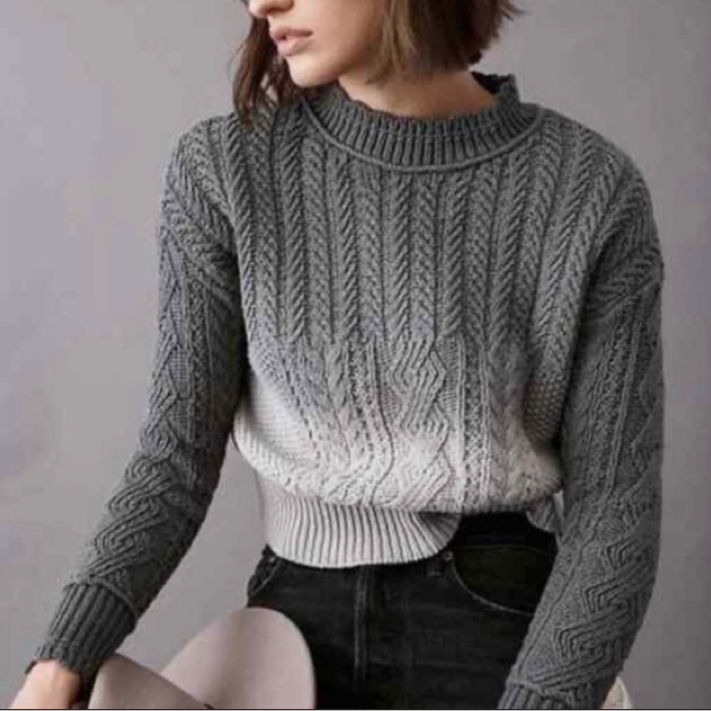 NWT Anthropologie Marcie Dip Dye Gray Ombré Cable Knit Sweater